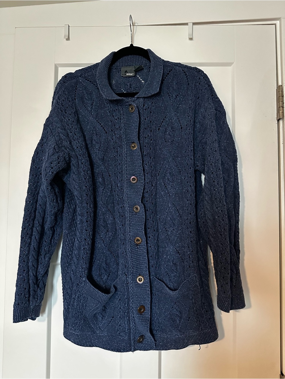 Vintage Liz Claiborne 100% Cotton Navy Cable Knit Button-Front Cardigan